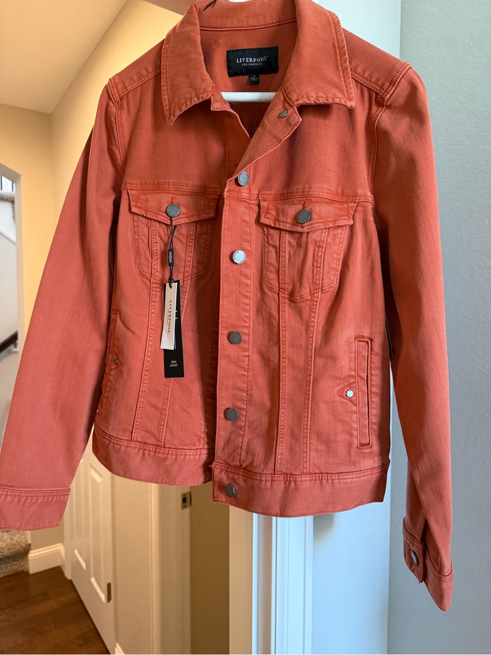 NWT Liverpool Coral-Orange Denim Trucker Jacket